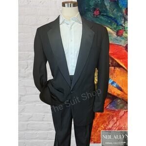 Vtg Neil Allyn Mens 46XL 40x32 Black Tuxedo 2-Piece Set Tux Black Tie